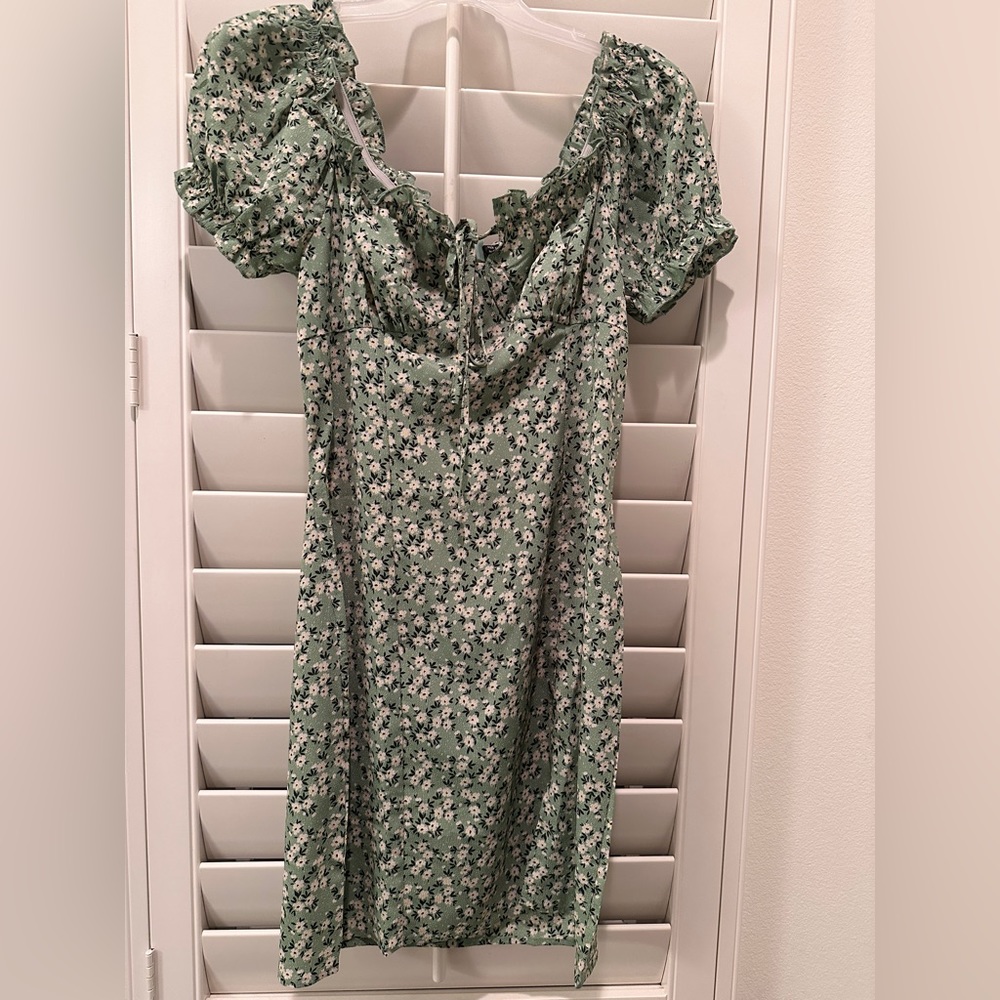 Green dress with flower details